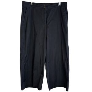 Eileen Fisher Womens Wide Leg Cropped Pants Size M Black Stretch Cotton Pockets